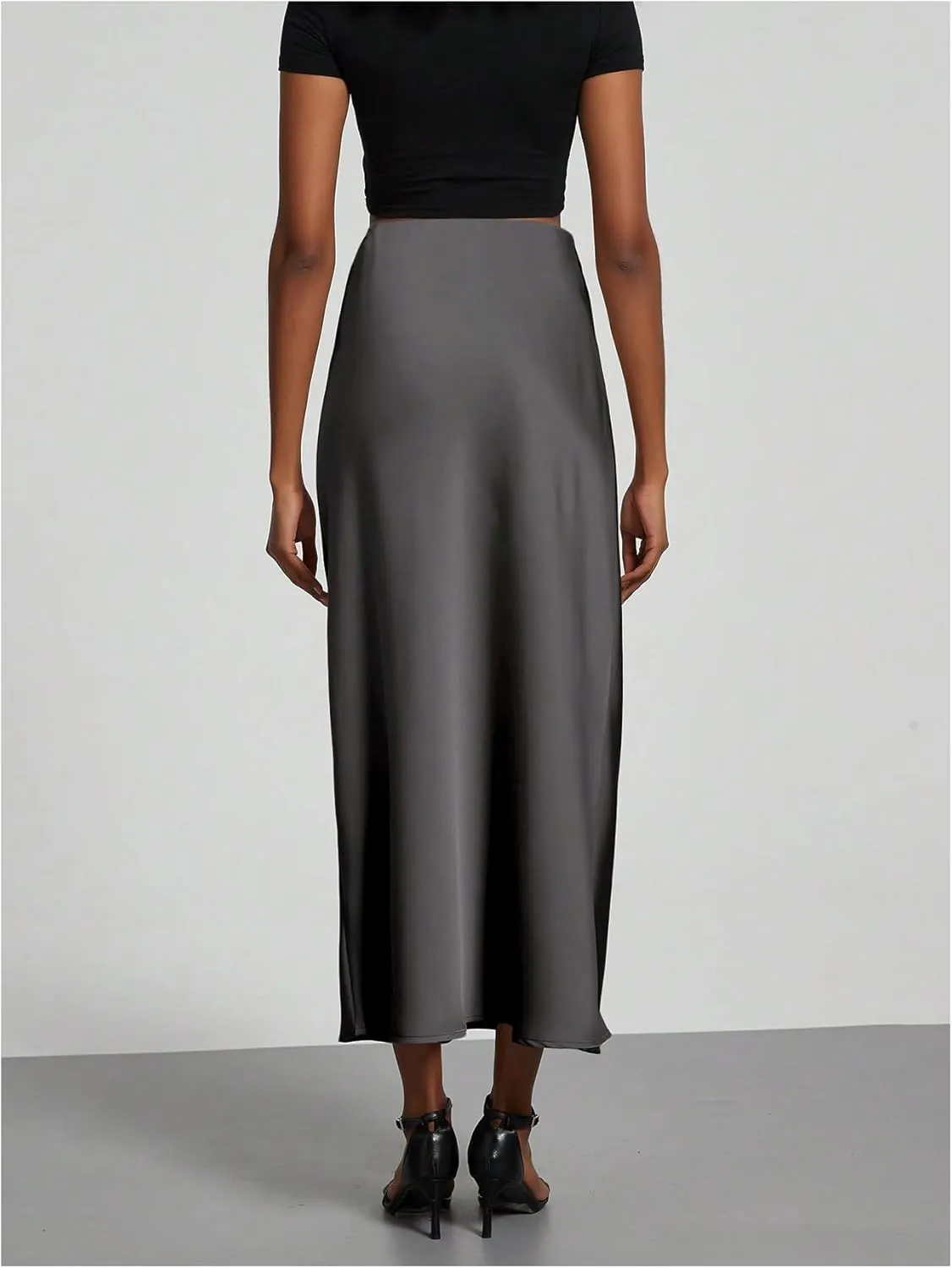 SHENHE Women's Satin Maxi Skirts High Waisted A Line Long Skirts Elegant Office Skirts