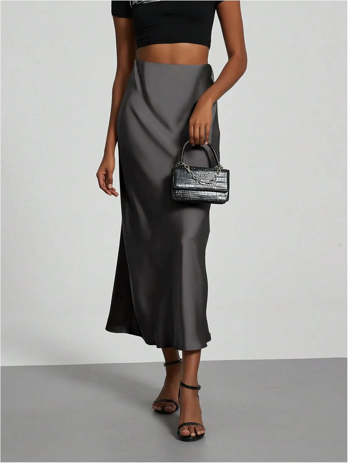 SHENHE Women's Satin Maxi Skirts High Waisted A Line Long Skirts Elegant Office Skirts