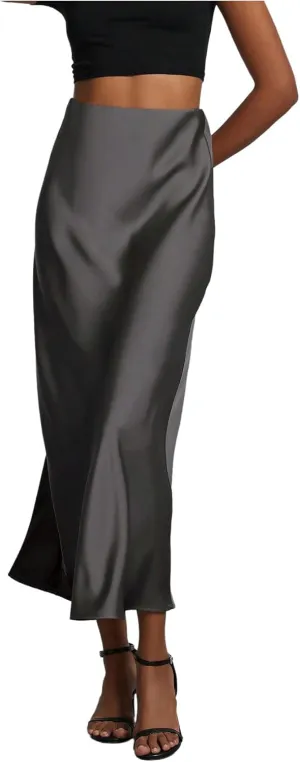 SHENHE Women's Satin Maxi Skirts High Waisted A Line Long Skirts Elegant Office Skirts