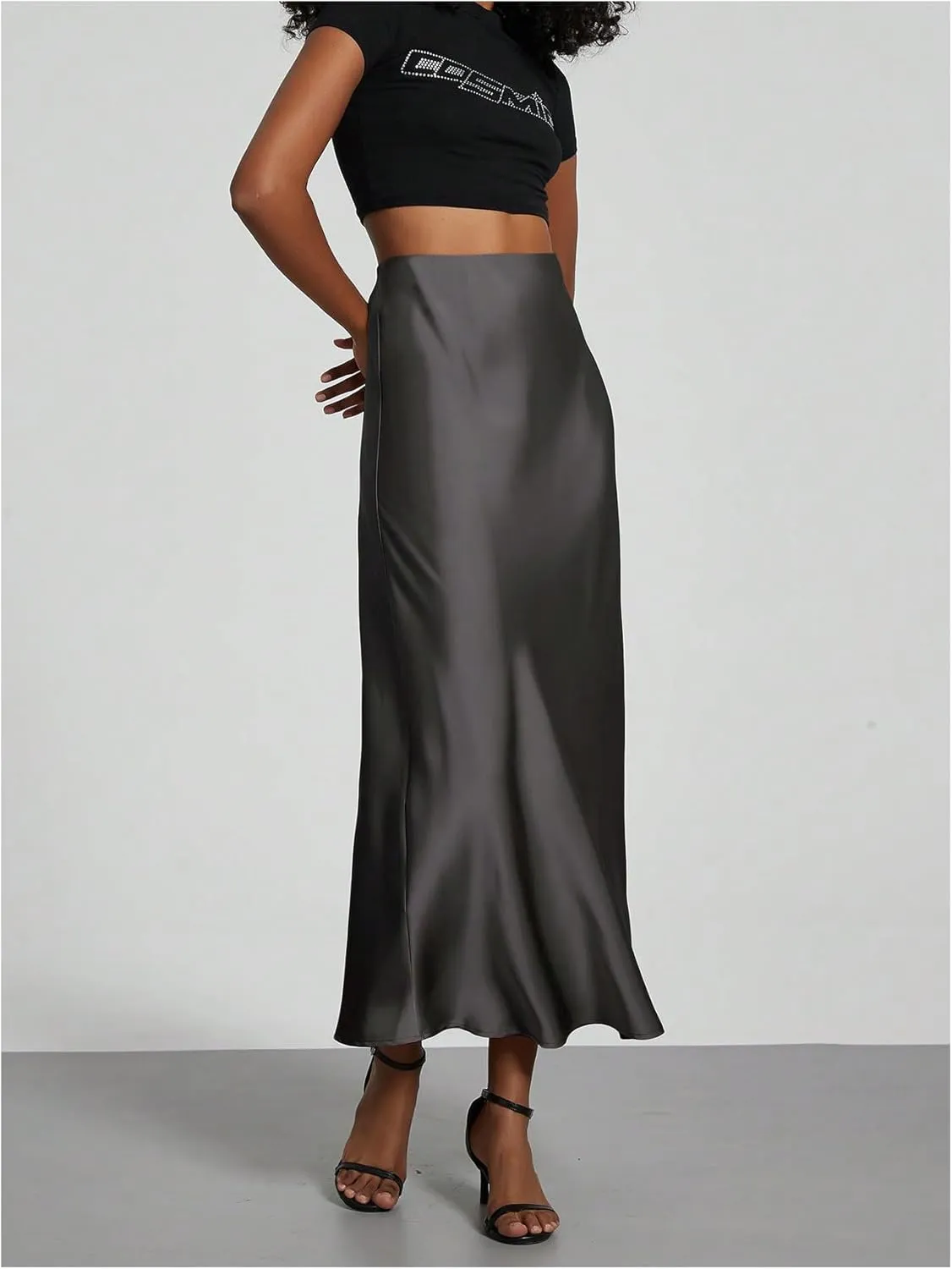 SHENHE Women's Satin Maxi Skirts High Waisted A Line Long Skirts Elegant Office Skirts