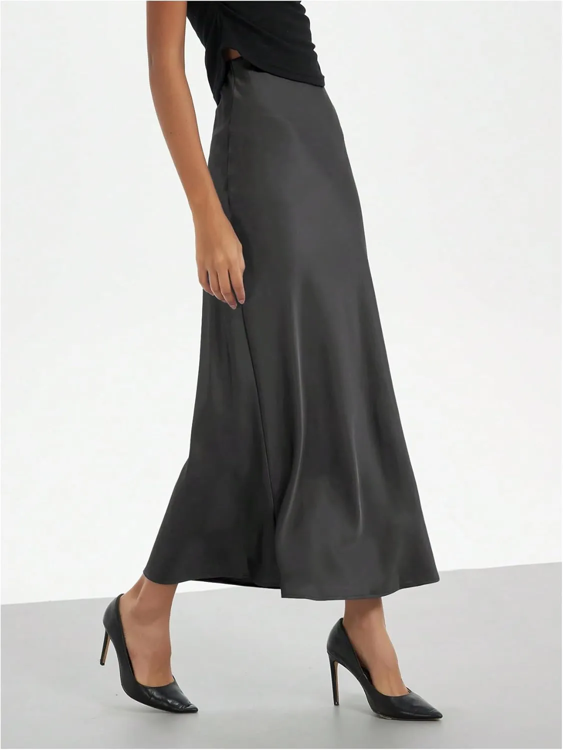 SHENHE Women's Satin Maxi Skirts High Waisted A Line Long Skirts Elegant Office Skirts