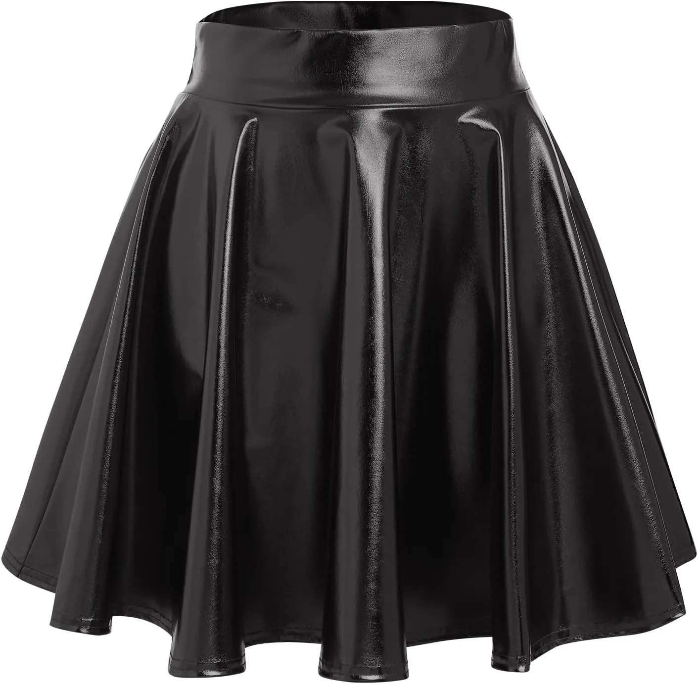 Shiny Metallic Skirts for Women Wet Look Pleated Flared Mini Skater Skirt Rave Outfits for Women Festival Holographic Skirt