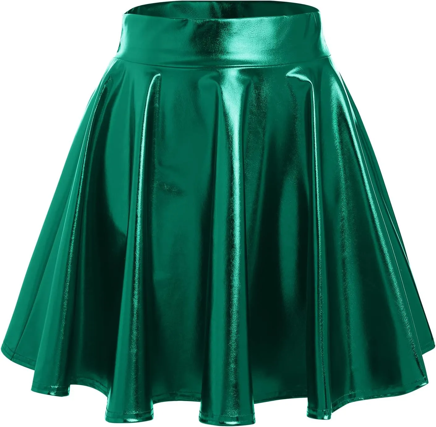 Shiny Metallic Skirts for Women Wet Look Pleated Flared Mini Skater Skirt Rave Outfits for Women Festival Holographic Skirt