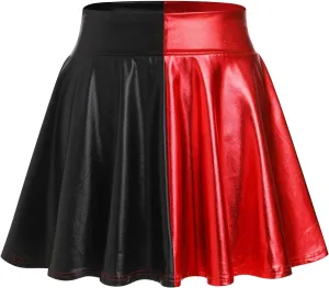 Shiny Metallic Skirts for Women Wet Look Pleated Flared Mini Skater Skirt Rave Outfits for Women Festival Holographic Skirt
