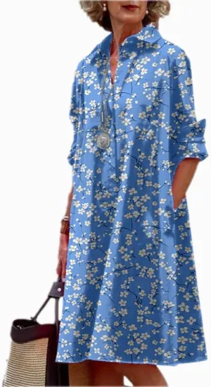 Shirt Dress for Women Floral Plus Size Long Sleeve Collared Button Down 2025 Summer Casual Midi Tunic Tshirt Dress