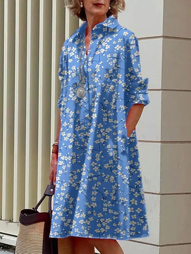 Shirt Dress for Women Floral Plus Size Long Sleeve Collared Button Down 2025 Summer Casual Midi Tunic Tshirt Dress