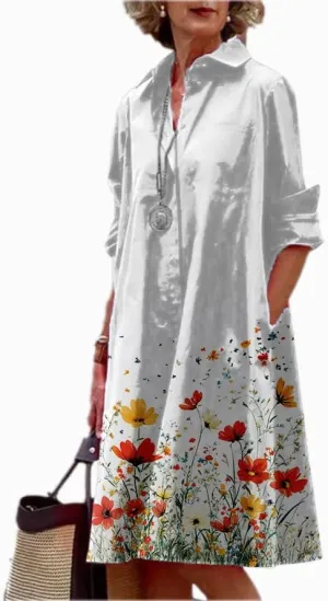 Shirt Dress for Women Floral Plus Size Long Sleeve Collared Button Down 2025 Summer Casual Midi Tunic Tshirt Dress