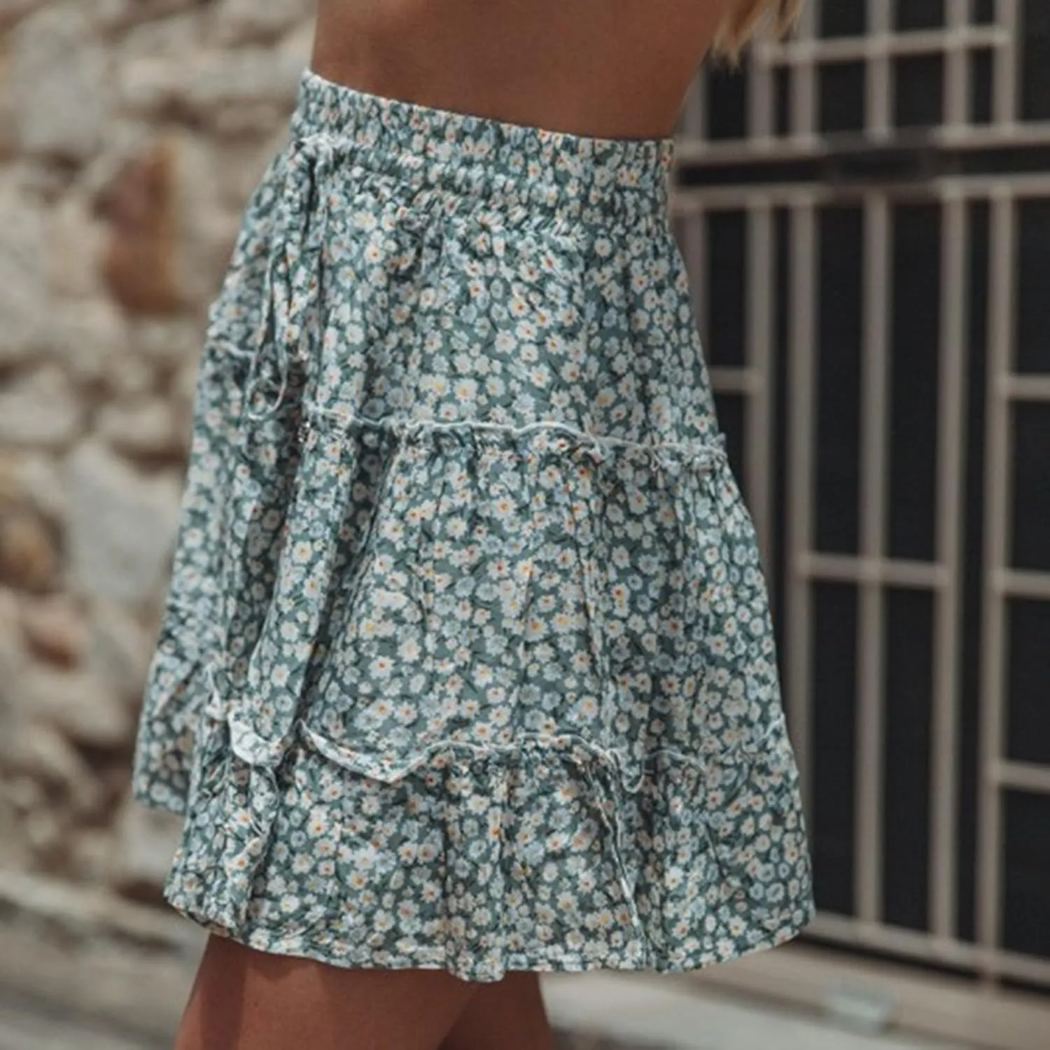 Short Pleated Skirts for Women High Wasited A-Line Floral Mini Skirt Flowy Beach Vacation Skirt Dressy Layered Skorts