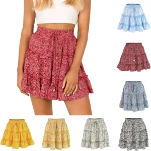 Short Pleated Skirts for Women High Wasited A-Line Floral Mini Skirt Flowy Beach Vacation Skirt Dressy Layered Skorts