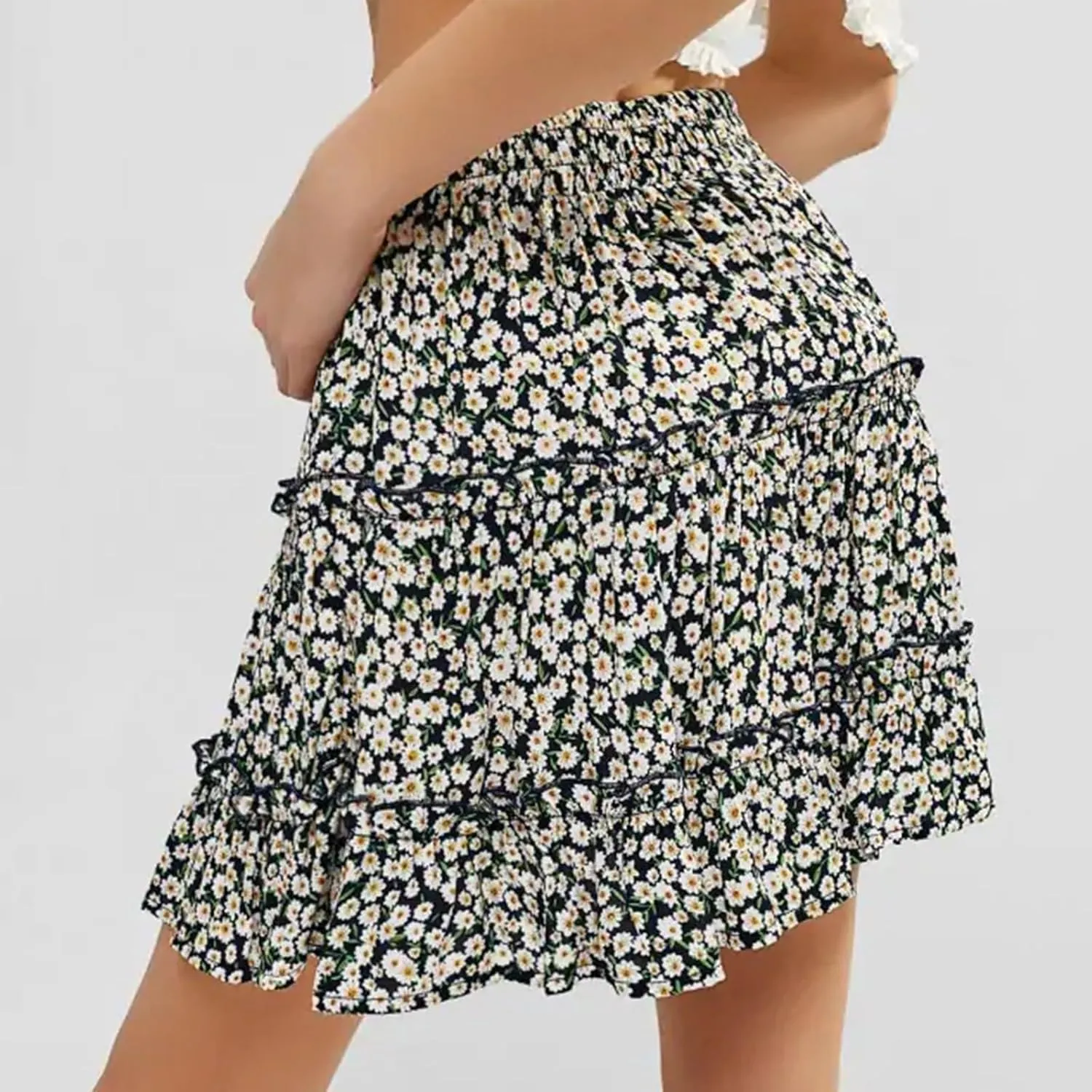 Short Pleated Skirts for Women High Wasited A-Line Floral Mini Skirt Flowy Beach Vacation Skirt Dressy Layered Skorts