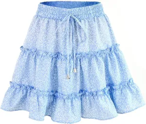 Short Pleated Skirts for Women High Wasited A-Line Floral Mini Skirt Flowy Beach Vacation Skirt Dressy Layered Skorts