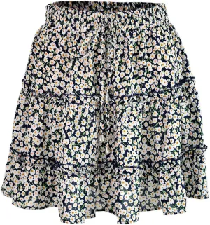 Short Pleated Skirts for Women High Wasited A-Line Floral Mini Skirt Flowy Beach Vacation Skirt Dressy Layered Skorts