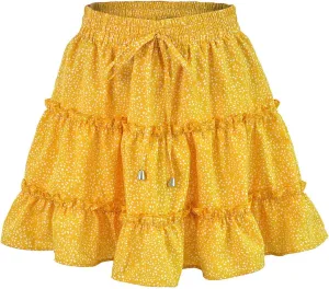 Short Skirts for Women Floral Casual Boho Y2K Tiered Pirouette Skort Western Beach Vacation Drawstring Mini Skirts