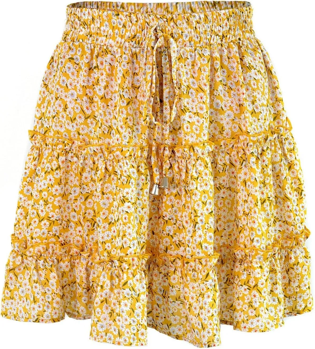 Short Skirts for Women Floral Casual Boho Y2K Tiered Pirouette Skort Western Beach Vacation Drawstring Mini Skirts