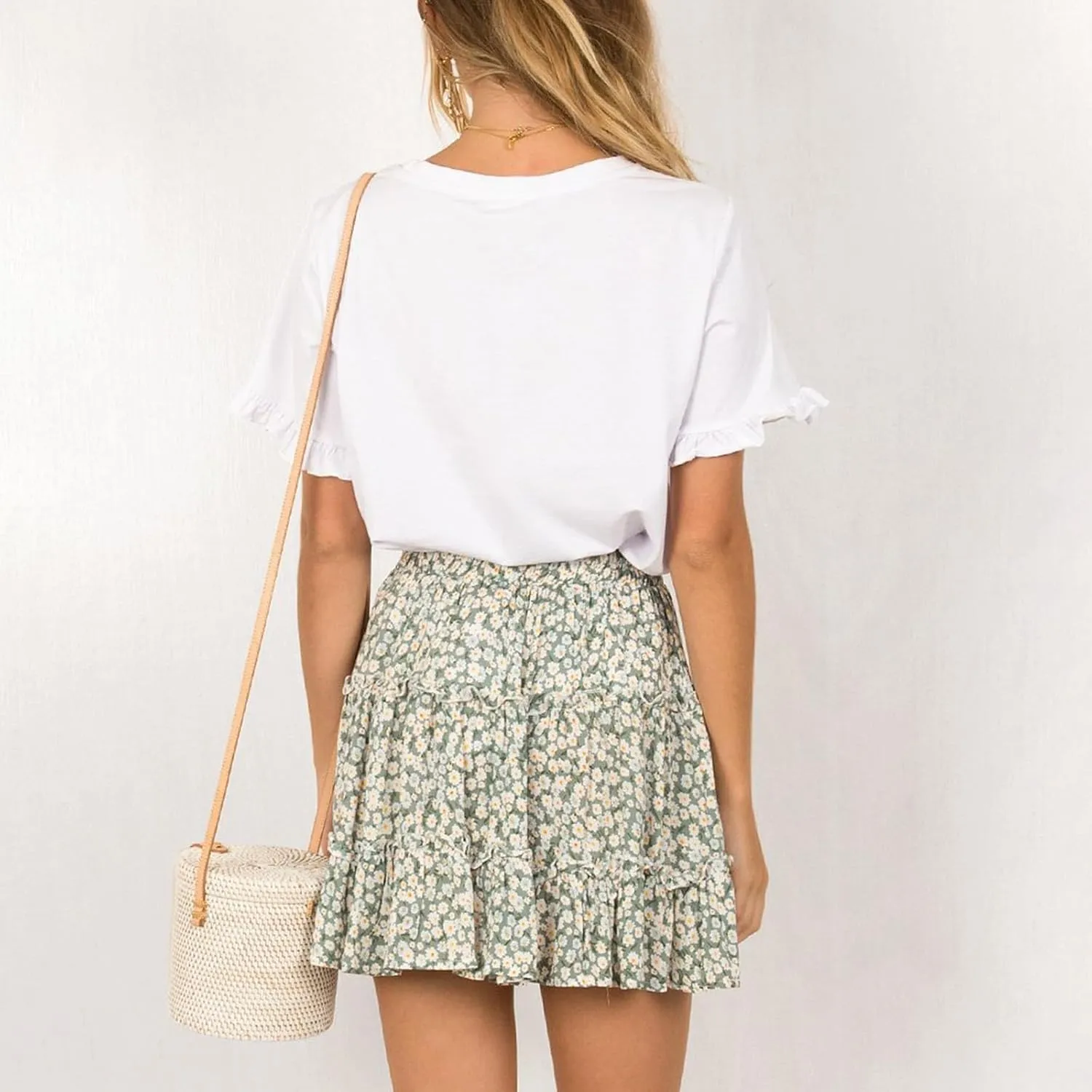 Short Skirts for Women Floral Casual Boho Y2K Tiered Pirouette Skort Western Beach Vacation Drawstring Mini Skirts
