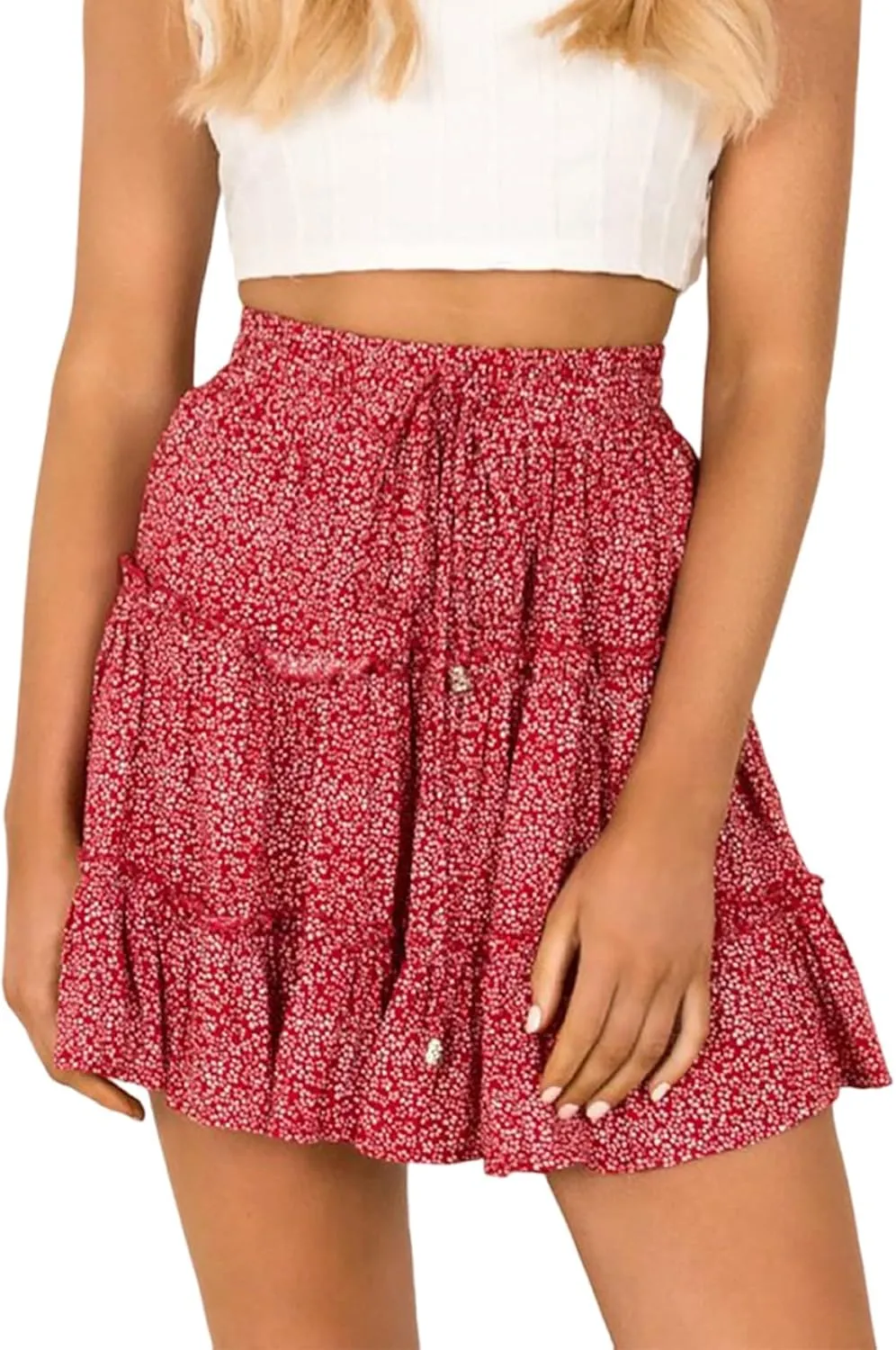 Short Skirts for Women Floral Casual Boho Y2K Tiered Pirouette Skort Western Beach Vacation Drawstring Mini Skirts