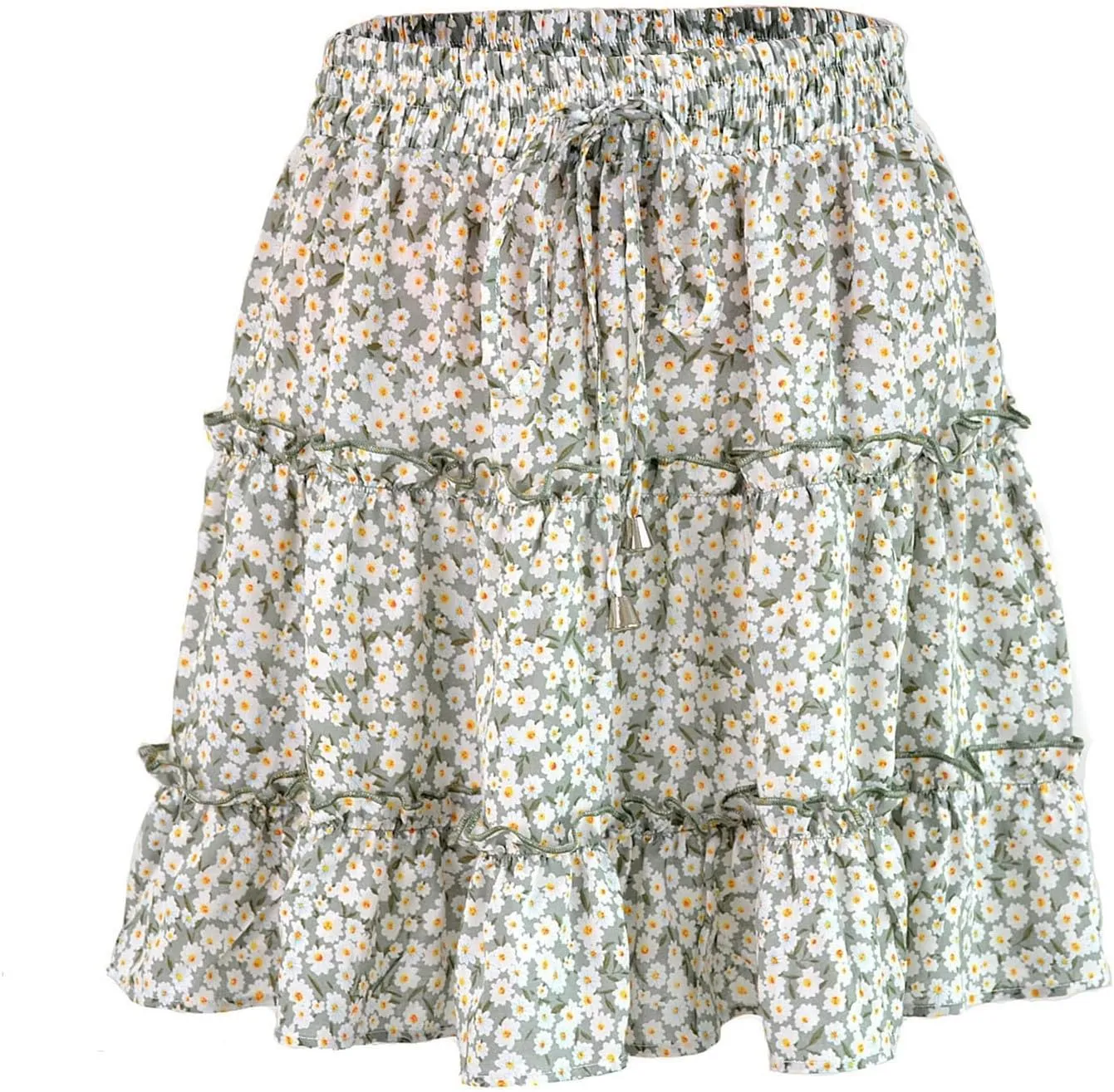 Short Skirts for Women Floral Casual Boho Y2K Tiered Pirouette Skort Western Beach Vacation Drawstring Mini Skirts