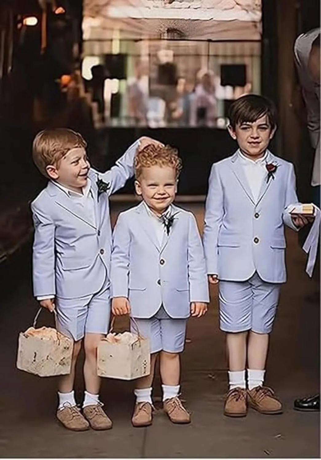 Shorts Suit for Boys Summer Casual 2 Piece Beach Wedding Tuxedo Suit Kids Slim Fit Formal Jacket Pants Set