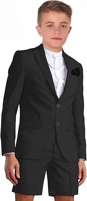 Shorts Suit for Boys Summer Casual 2 Piece Beach Wedding Tuxedo Suit Kids Slim Fit Formal Jacket Pants Set