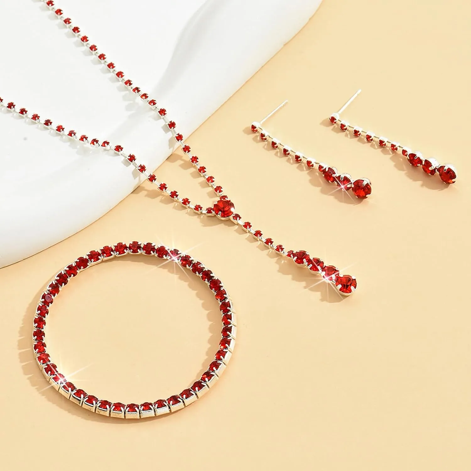 Silver Jewelry Set Wedding Jewelry Sets for Brides Bridesmaid Rhinestone Crystal Statement Choker Necklace Earrings Bracelet Set Bridal Wedding Prom Jewelry Accessories for Women