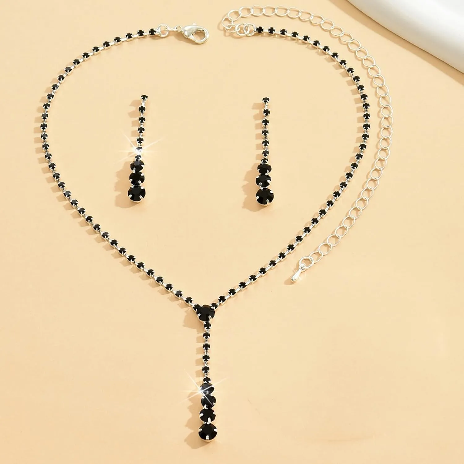 Silver Jewelry Set Wedding Jewelry Sets for Brides Bridesmaid Rhinestone Crystal Statement Choker Necklace Earrings Bracelet Set Bridal Wedding Prom Jewelry Accessories for Women