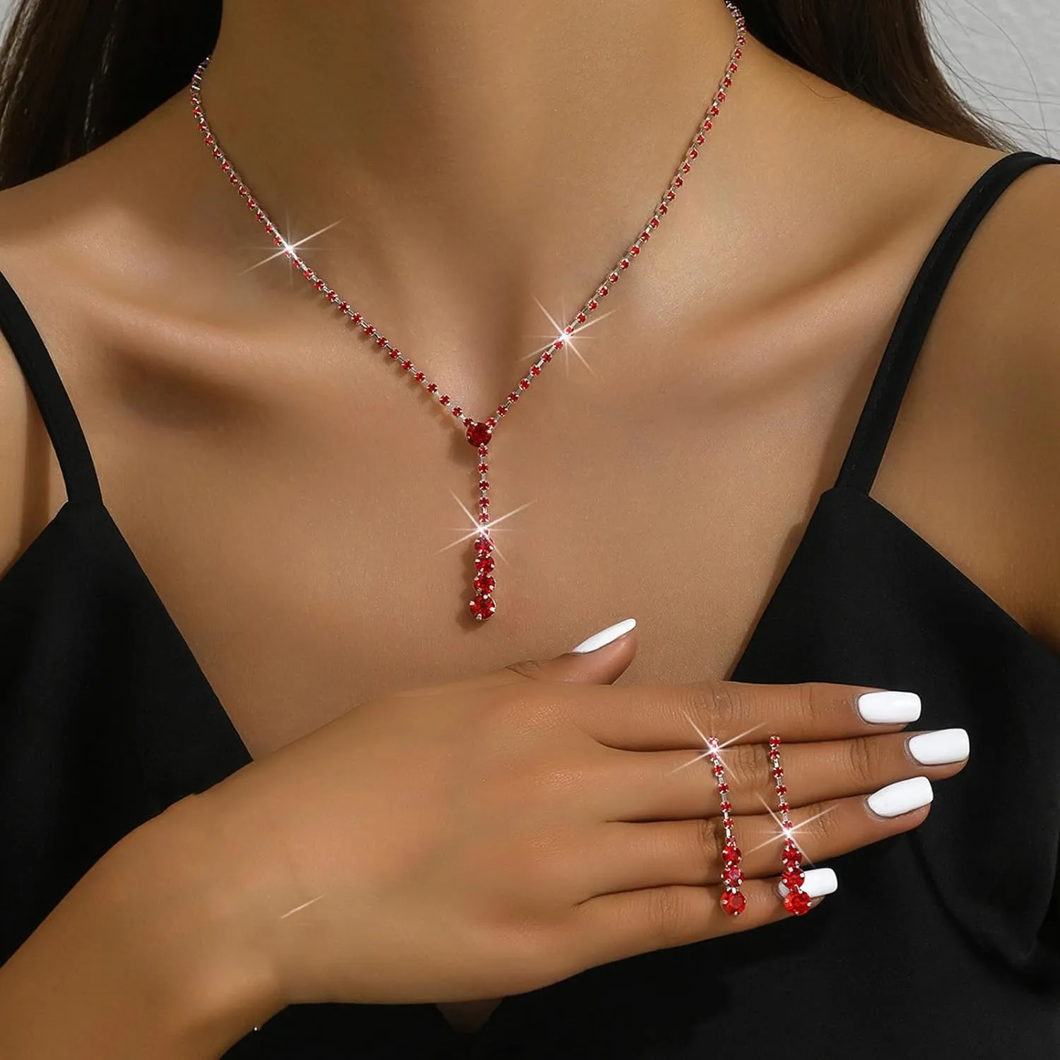 Silver Jewelry Set Wedding Jewelry Sets for Brides Bridesmaid Rhinestone Crystal Statement Choker Necklace Earrings Bracelet Set Bridal Wedding Prom Jewelry Accessories for Women