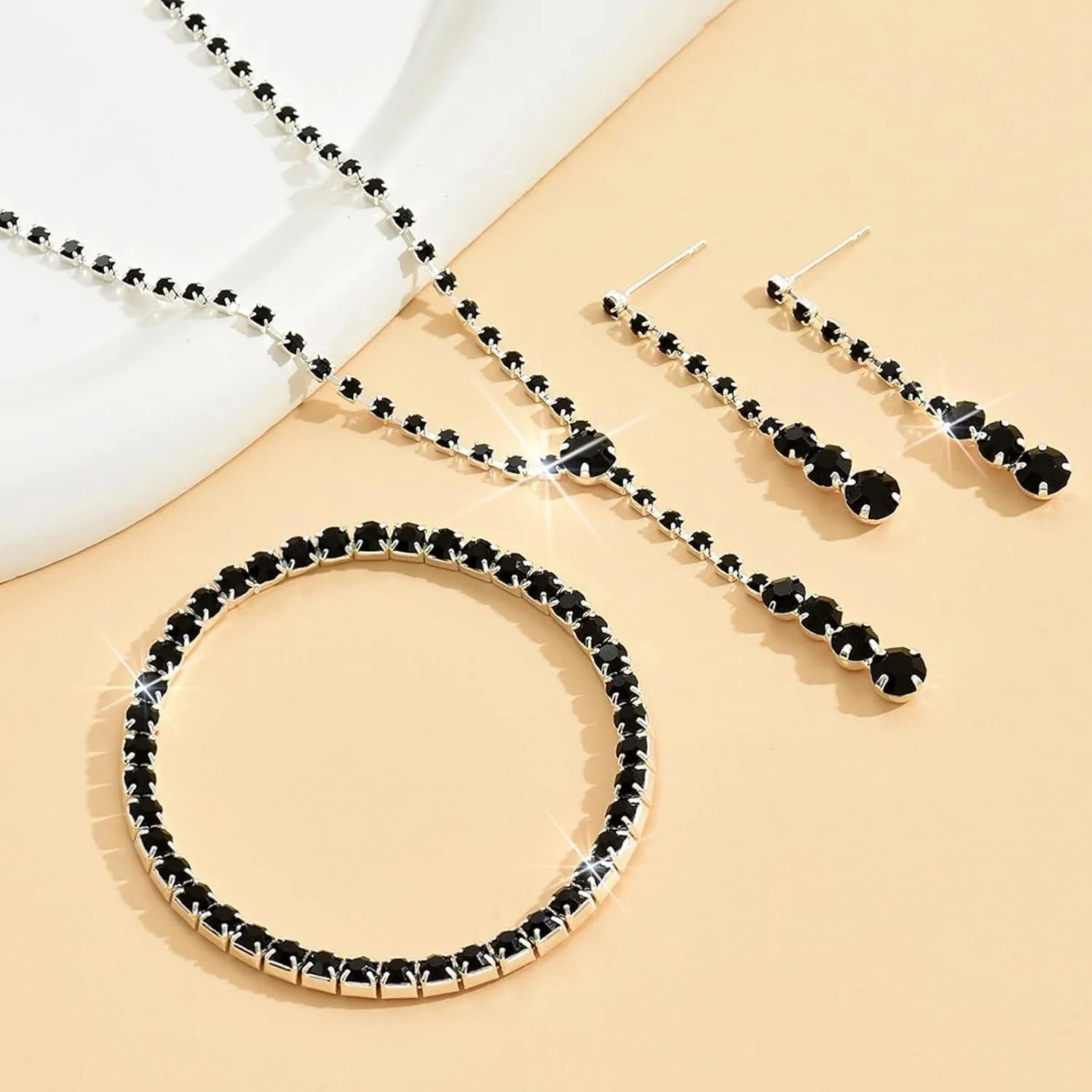 Silver Jewelry Set Wedding Jewelry Sets for Brides Bridesmaid Rhinestone Crystal Statement Choker Necklace Earrings Bracelet Set Bridal Wedding Prom Jewelry Accessories for Women