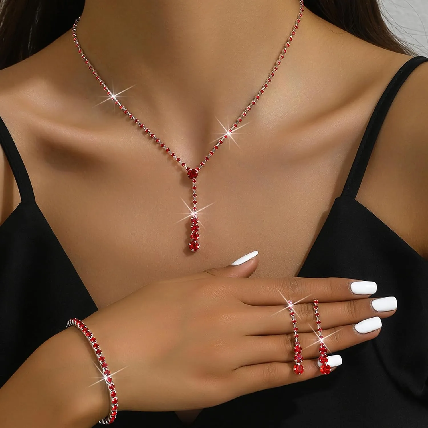 Silver Jewelry Set Wedding Jewelry Sets for Brides Bridesmaid Rhinestone Crystal Statement Choker Necklace Earrings Bracelet Set Bridal Wedding Prom Jewelry Accessories for Women