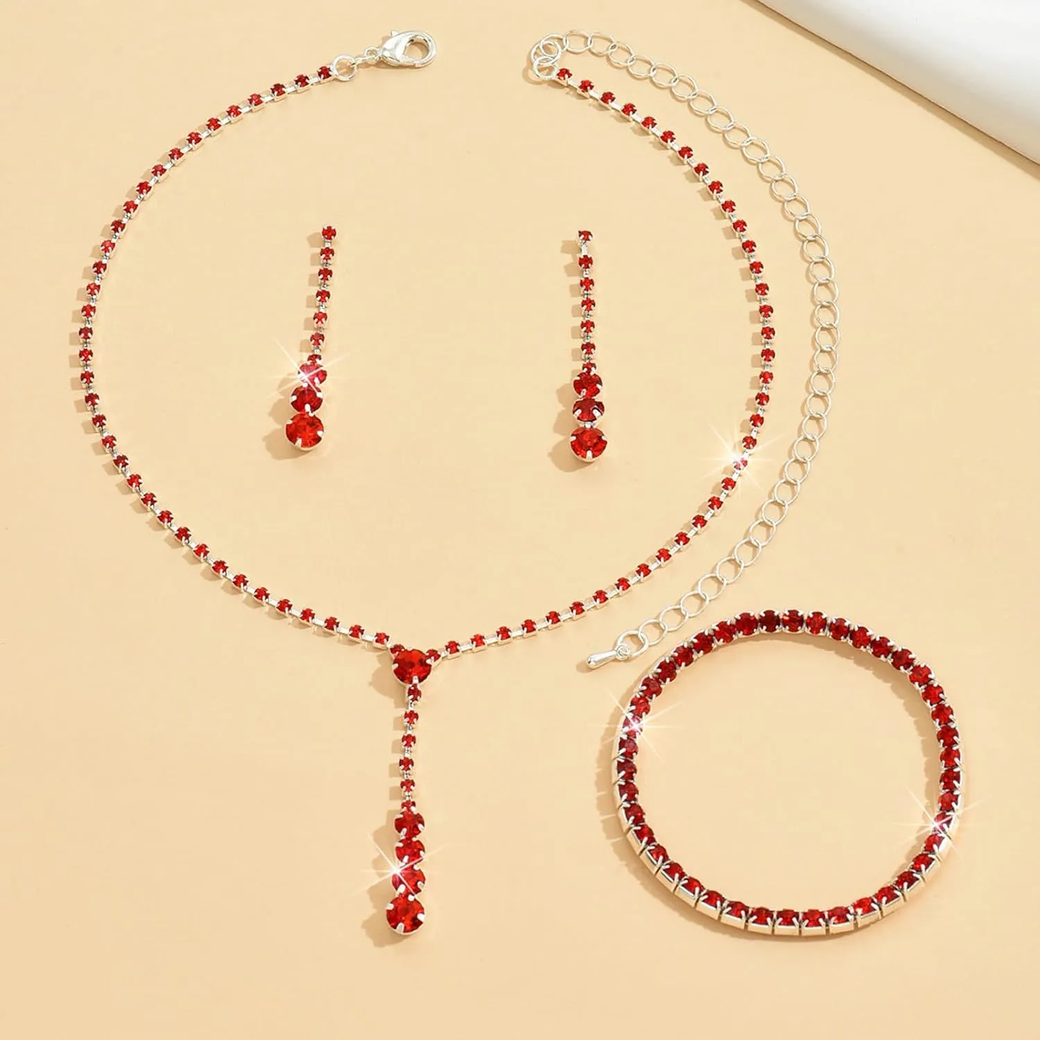 Silver Jewelry Set Wedding Jewelry Sets for Brides Bridesmaid Rhinestone Crystal Statement Choker Necklace Earrings Bracelet Set Bridal Wedding Prom Jewelry Accessories for Women