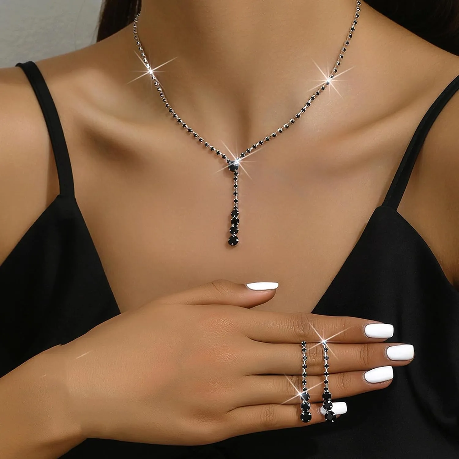 Silver Jewelry Set Wedding Jewelry Sets for Brides Bridesmaid Rhinestone Crystal Statement Choker Necklace Earrings Bracelet Set Bridal Wedding Prom Jewelry Accessories for Women