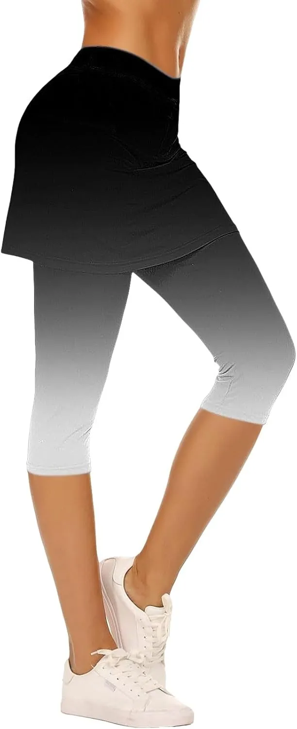 Skirted Leggings for Women 2025 Summer Golf Skorts Capris Gym Tennis Stretchy Soft Yoga Workout Legging with Skirts