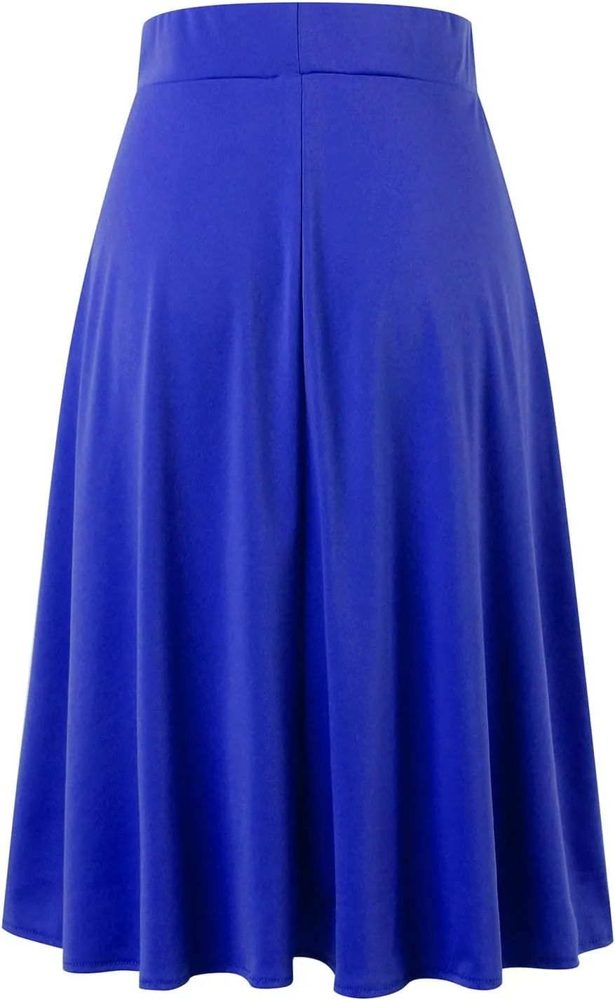 Skirts for Women Knee Length Elastic Waist Lightweight Skater Flare A Line Classic Midi Pull on Closure Skirt Dress