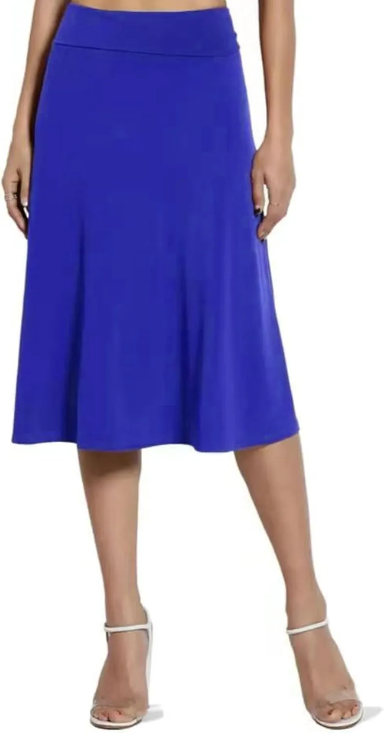 Skirts for Women Knee Length Elastic Waist Lightweight Skater Flare A Line Classic Midi Pull on Closure Skirt Dress