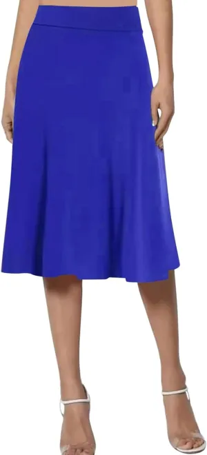 Skirts for Women Knee Length Elastic Waist Lightweight Skater Flare A Line Classic Midi Pull on Closure Skirt Dress