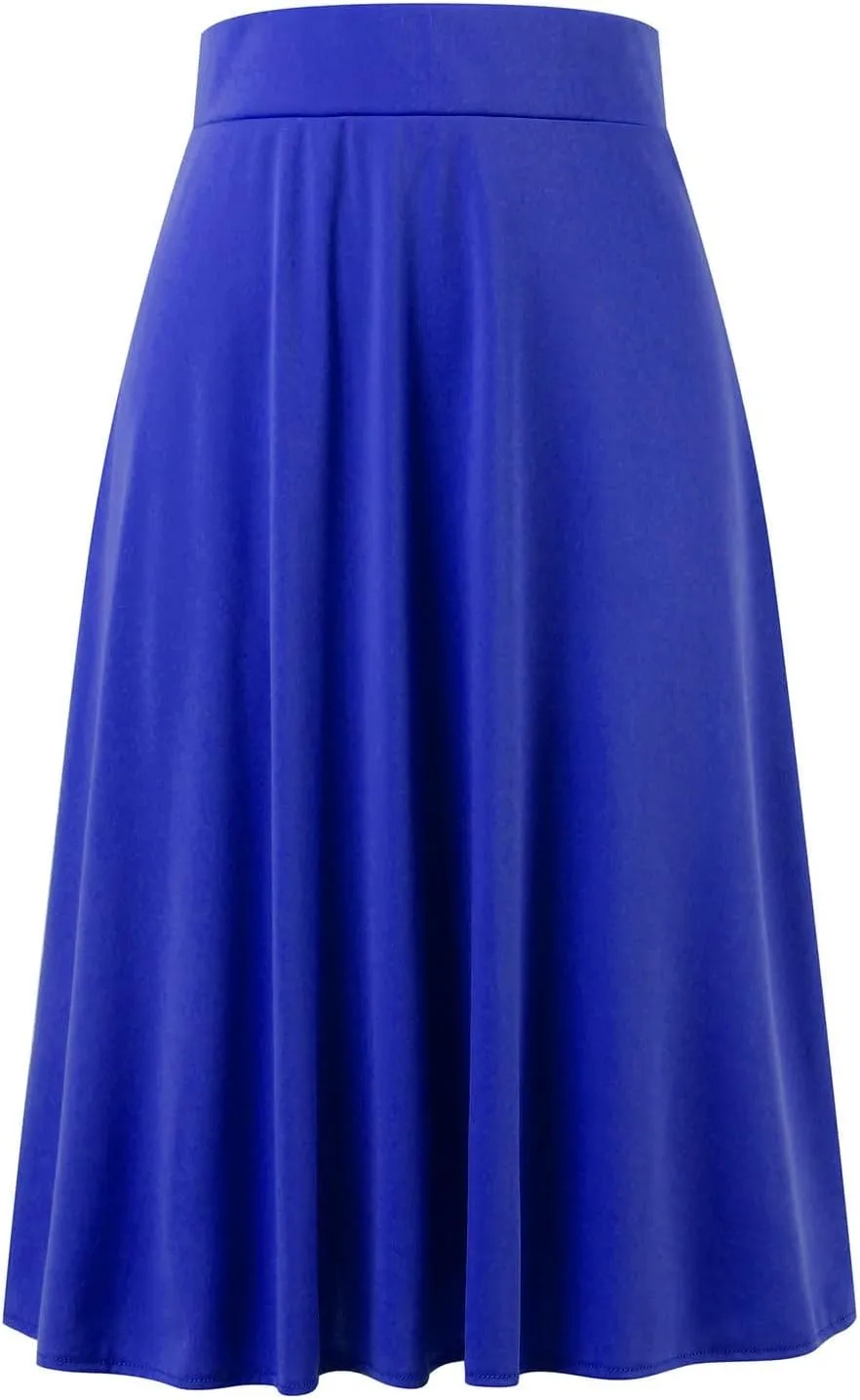Skirts for Women Knee Length Elastic Waist Lightweight Skater Flare A Line Classic Midi Pull on Closure Skirt Dress
