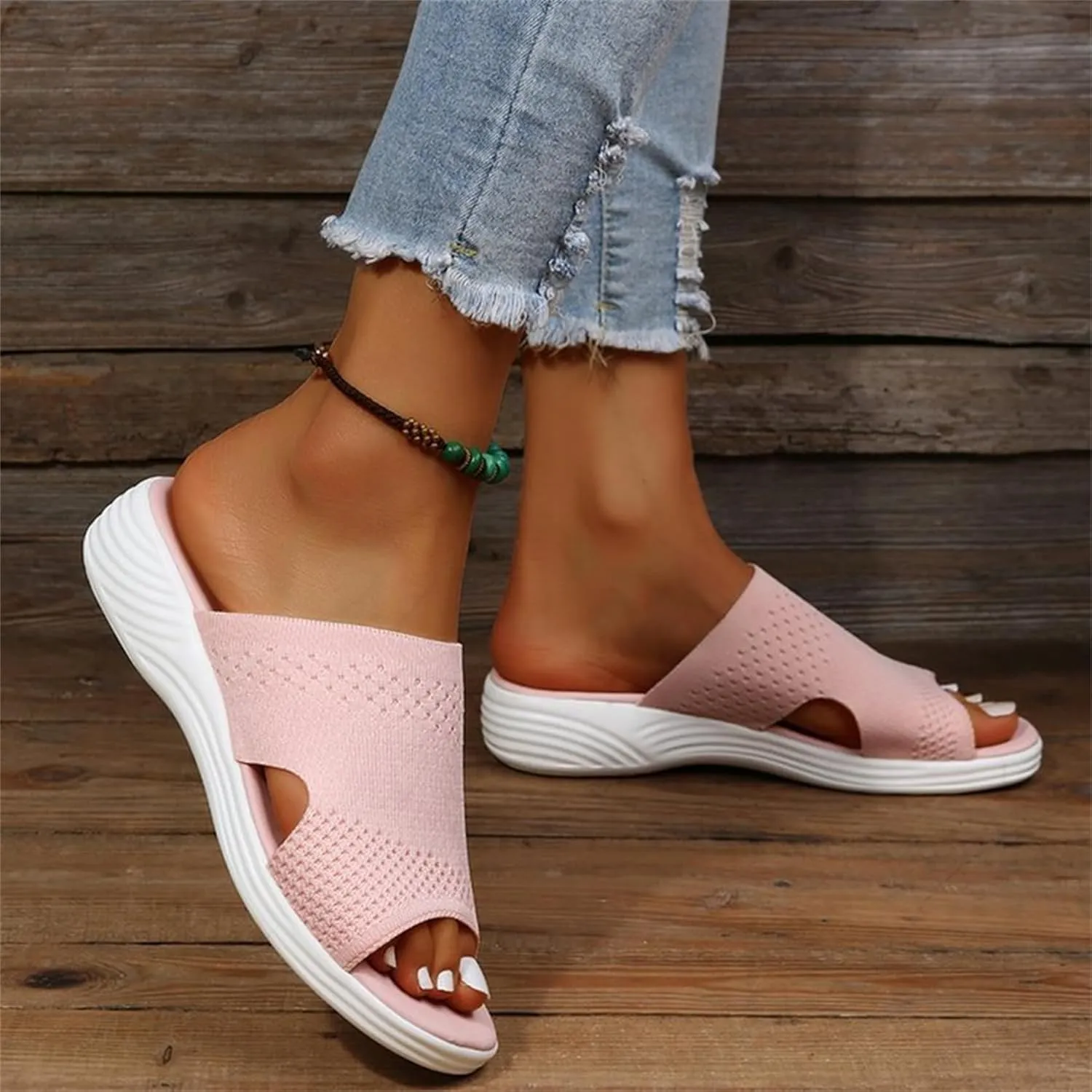 Slide Sports Sandals Women's Orthotic Sandals Summer Comfy Washable Slingback Orthopedic Sandals Thick Bottom Fish Mouth Mesh Platform Soft Sole Casual Beach Shoes,Pink,US11/EU43