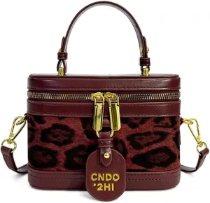 Small Leopard Print Box Handbag with Strap Top Handle Cheetah Print Satchel Handbag Leopard Crossbody Shoulder Purse
