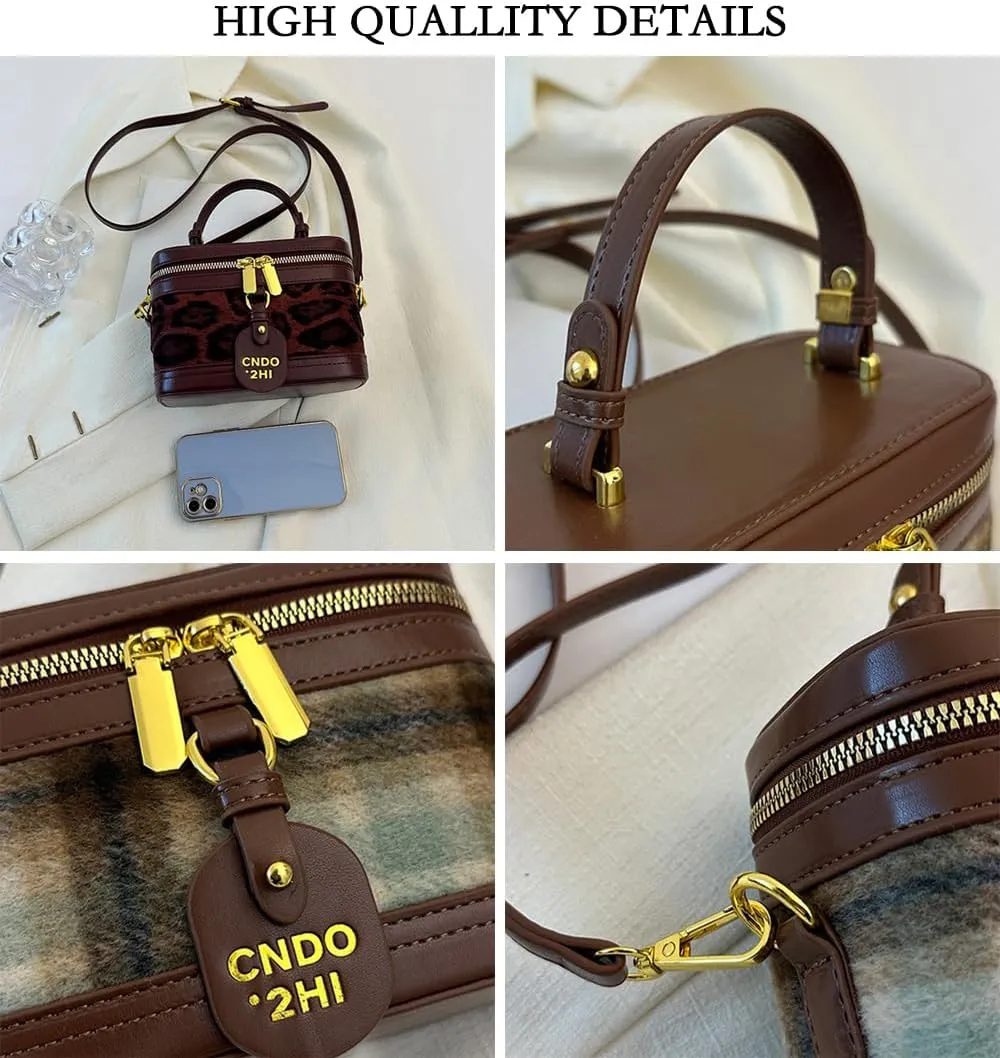 Small Leopard Print Box Handbag with Strap Top Handle Cheetah Print Satchel Handbag Leopard Crossbody Shoulder Purse