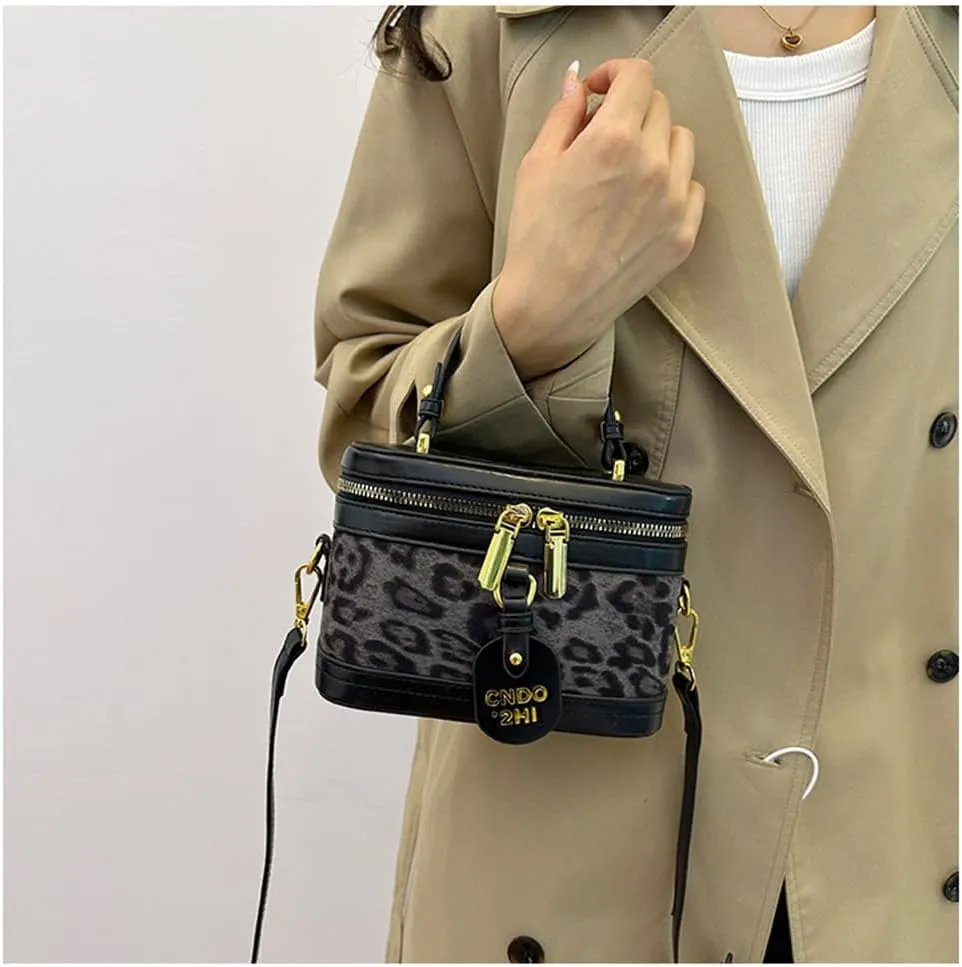 Small Leopard Print Box Handbag with Strap Top Handle Cheetah Print Satchel Handbag Leopard Crossbody Shoulder Purse