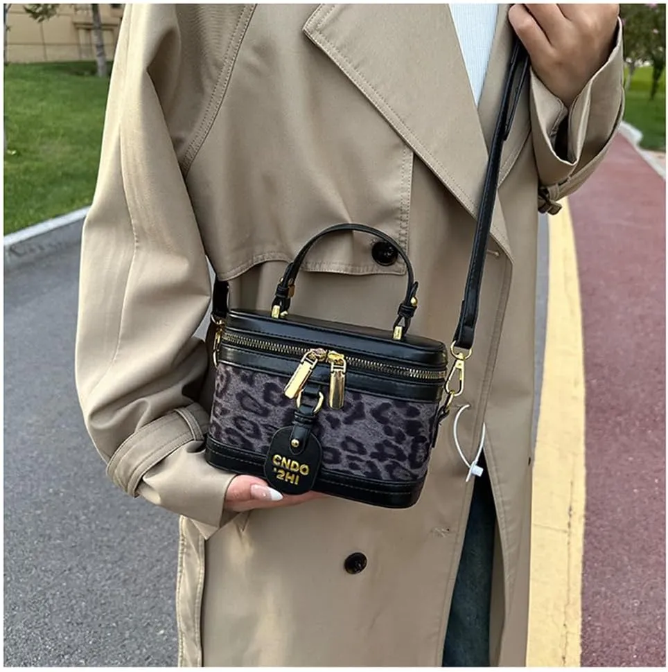 Small Leopard Print Box Handbag with Strap Top Handle Cheetah Print Satchel Handbag Leopard Crossbody Shoulder Purse