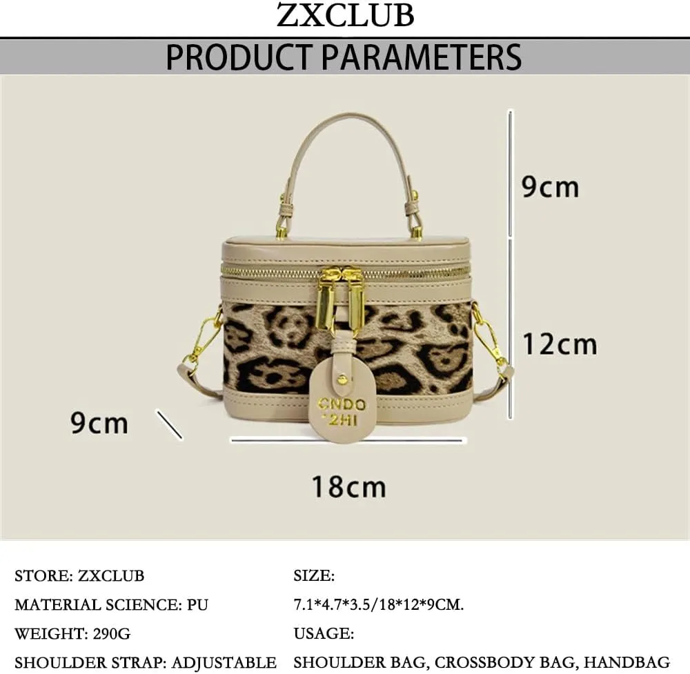 Small Leopard Print Box Handbag with Strap Top Handle Cheetah Print Satchel Handbag Leopard Crossbody Shoulder Purse