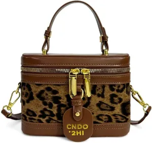 Small Leopard Print Box Handbag with Strap Top Handle Cheetah Print Satchel Handbag Leopard Crossbody Shoulder Purse