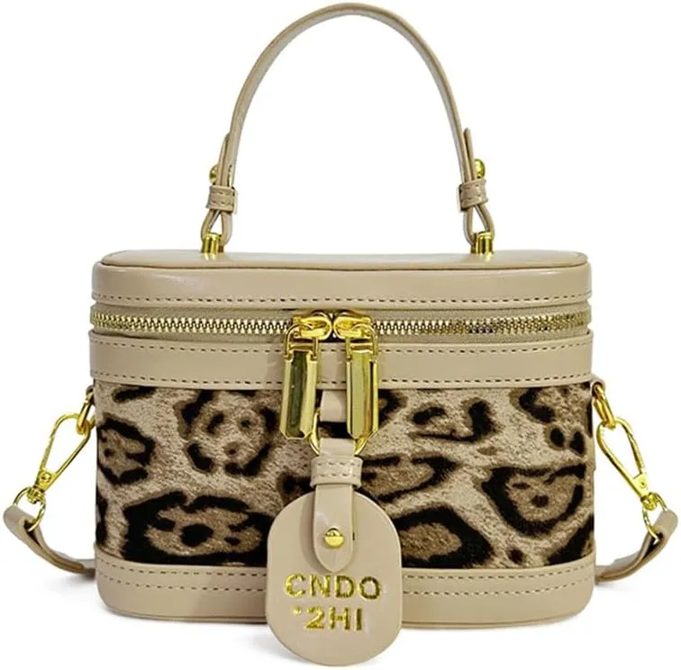 Small Leopard Print Box Handbag with Strap Top Handle Cheetah Print Satchel Handbag Leopard Crossbody Shoulder Purse