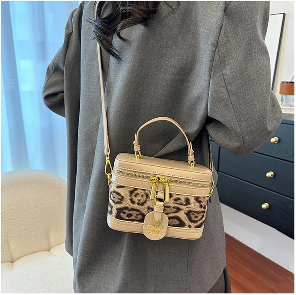 Small Leopard Print Box Handbag with Strap Top Handle Cheetah Print Satchel Handbag Leopard Crossbody Shoulder Purse
