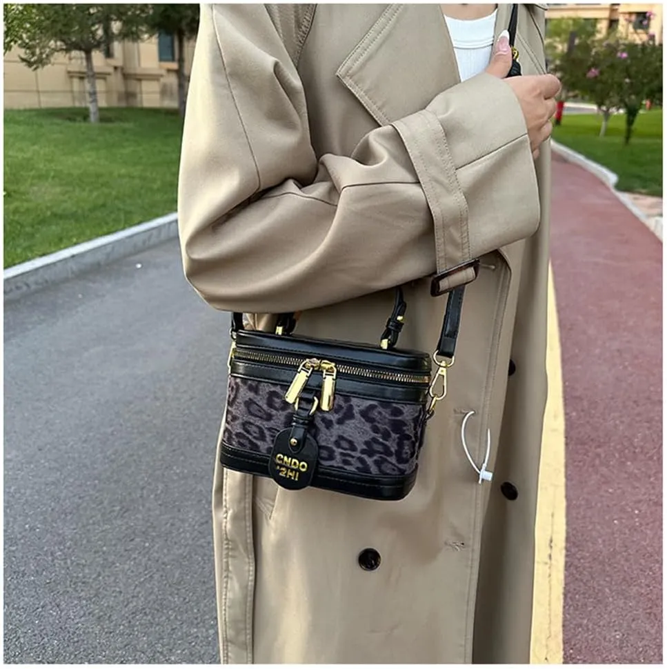 Small Leopard Print Box Handbag with Strap Top Handle Cheetah Print Satchel Handbag Leopard Crossbody Shoulder Purse