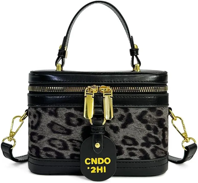 Small Leopard Print Box Handbag with Strap Top Handle Cheetah Print Satchel Handbag Leopard Crossbody Shoulder Purse
