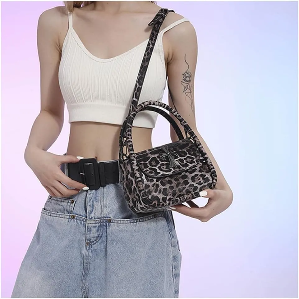 Small Leopard Print Satchel Handbag for Women Vintage Cheetah Print Mini Clutch Tote Bag with Shoulder Strap 2024 New