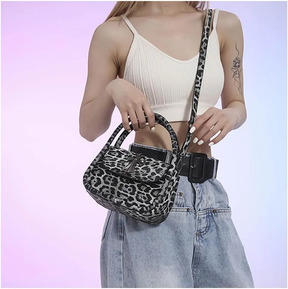 Small Leopard Print Satchel Handbag for Women Vintage Cheetah Print Mini Clutch Tote Bag with Shoulder Strap 2024 New