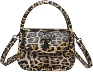 Small Leopard Print Satchel Handbag for Women Vintage Cheetah Print Mini Clutch Tote Bag with Shoulder Strap 2024 New