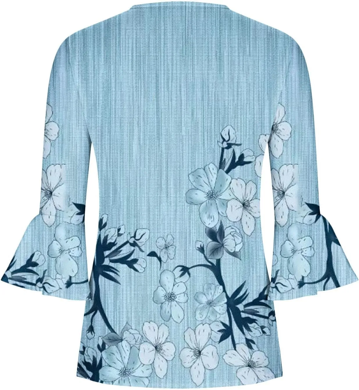 SMIDOW Tunic Tops for Women Loose Fit Spring Henley v Neck Shirt 3/4 Bell Sleeve Bohemian Floral Print t-Shirt Blouse Trendy